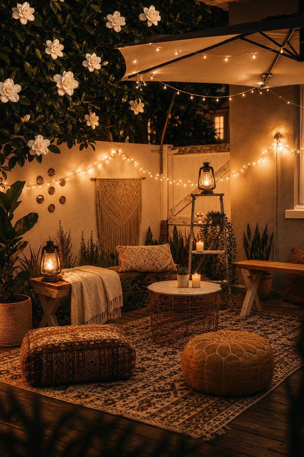 Cozy evening backyard setup
