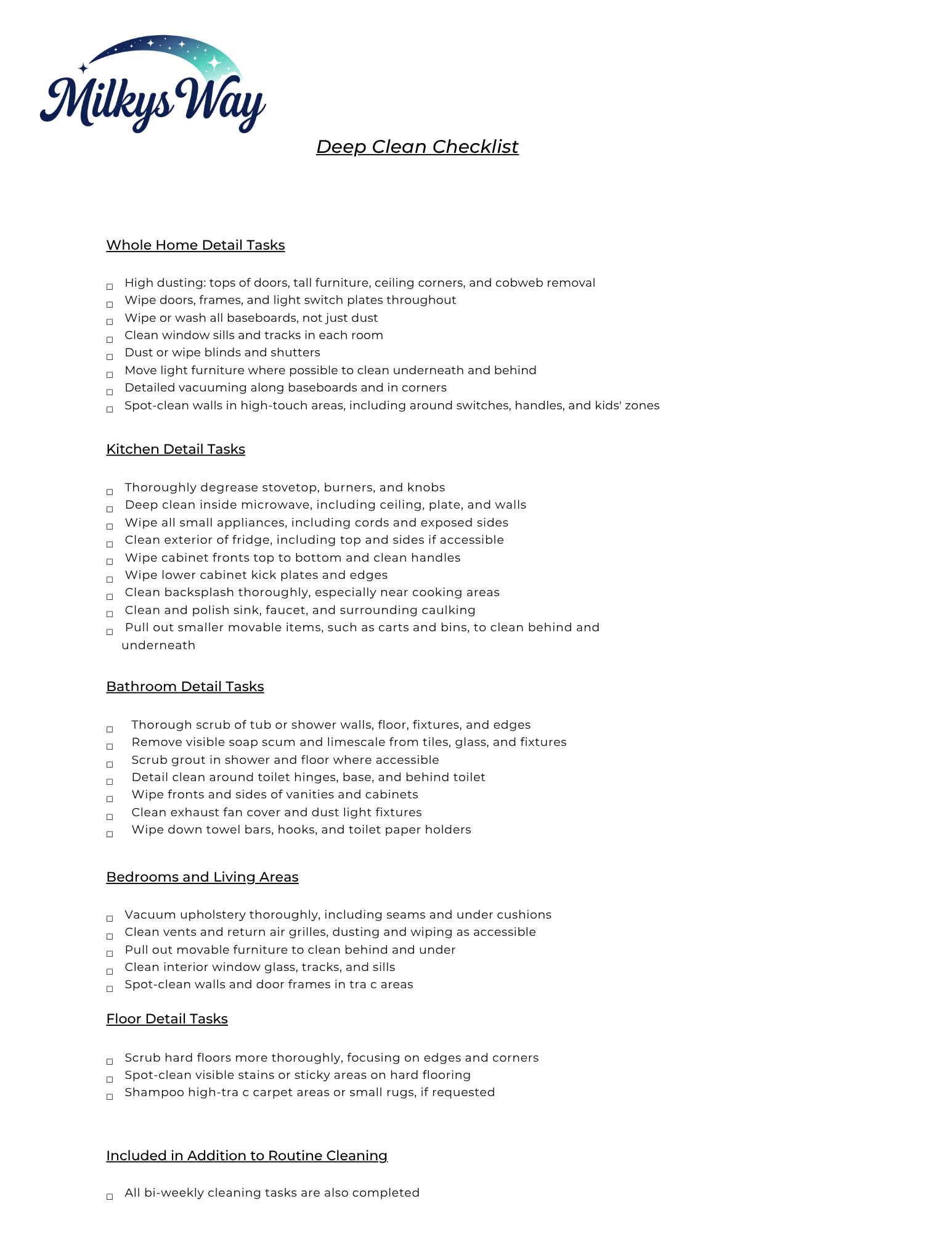 Deep Clean Checklist Page 1