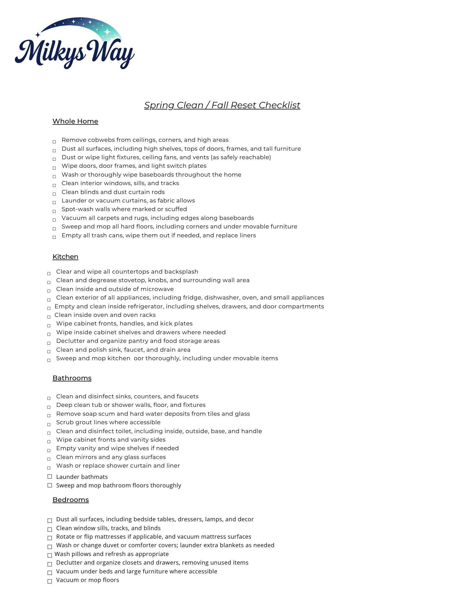 Spring Reset Checklist Page 1